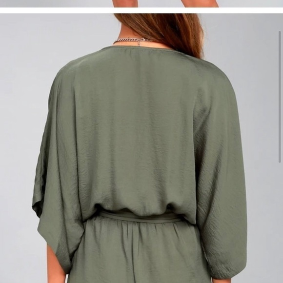 Lulus Satin Silky olive green Romper​​​​​​​​​​​​​​​​​​​​​​​​​​​​ - Picture 3 of 8